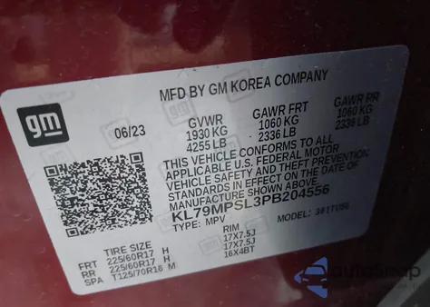 2023 Chevrolet Trailblazer Fwd Lt из США, поврежденный, VIN KL79MPSL3PB204556